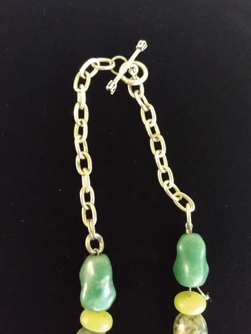Vintage Multi Color Statement Necklace -Green & Mother Of Pearl Pendant